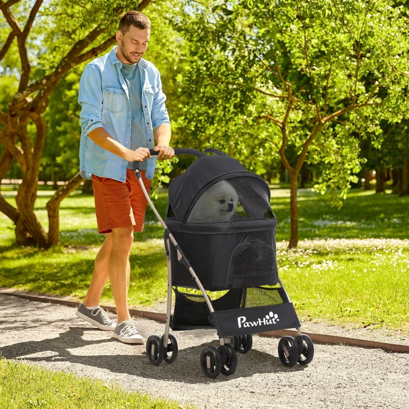 PawHut hondenbuggy, 2-in-1 hondenwagen, opvouwbare hondenbuggy, draagtas