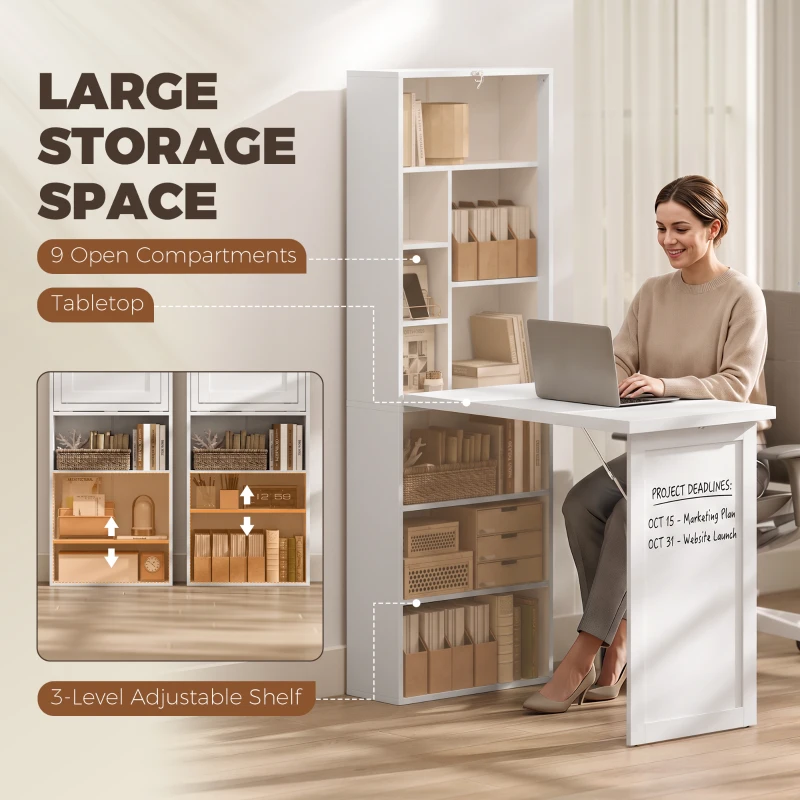 HOMCOM Three-Part Work Desk, with Storage and Writing Board - White
