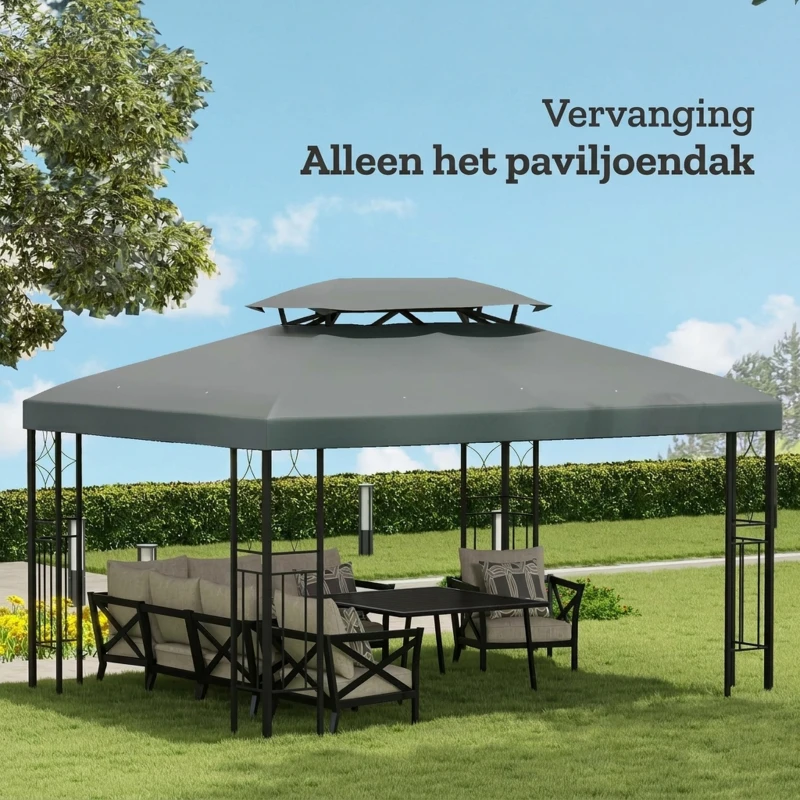 Outsunny vervangend dak 3x4, tuinhuiszeil polyester met zonbescherming, Donkergrijs