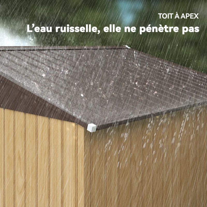 Outsunny Abri de jardin 4,9 m² 2,77 x 1,95 x 1,92 m kit de fondation porte coulissante ventilations acier galvanisé, marron clair
