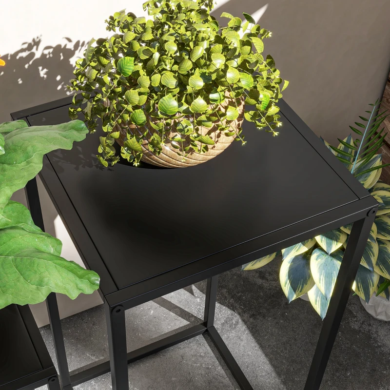 Outsunny Bloemstandaard, 2-Delige Set, Scandinavisch Ontwerp, Metalen Frame, 58,5/65cm Hoogte, Zwart