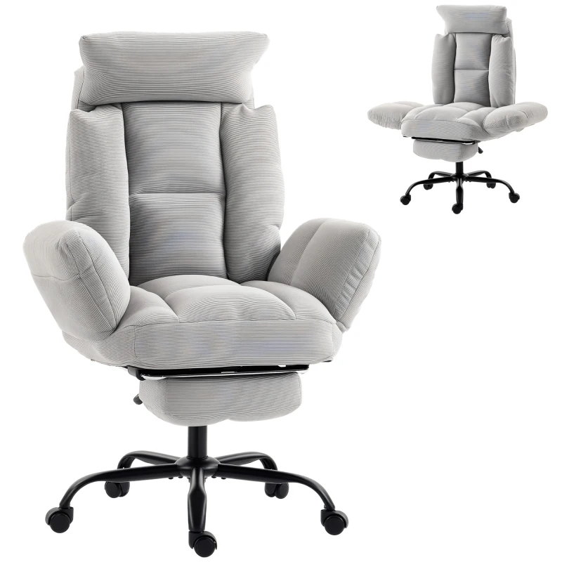 HOMCOM Executive Office Chair Height Adjustable Desk Chair Reclining Flip-up Armrest Footrest, Light Grey
