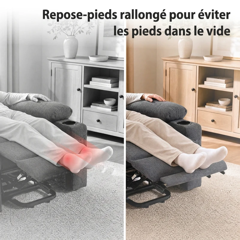 HOMCOM Fauteuil Releveur Électrique Massage Vibration et Chaleur, Fauteuil Relax Électrique Inclinable en Tissu Éponge, Gris