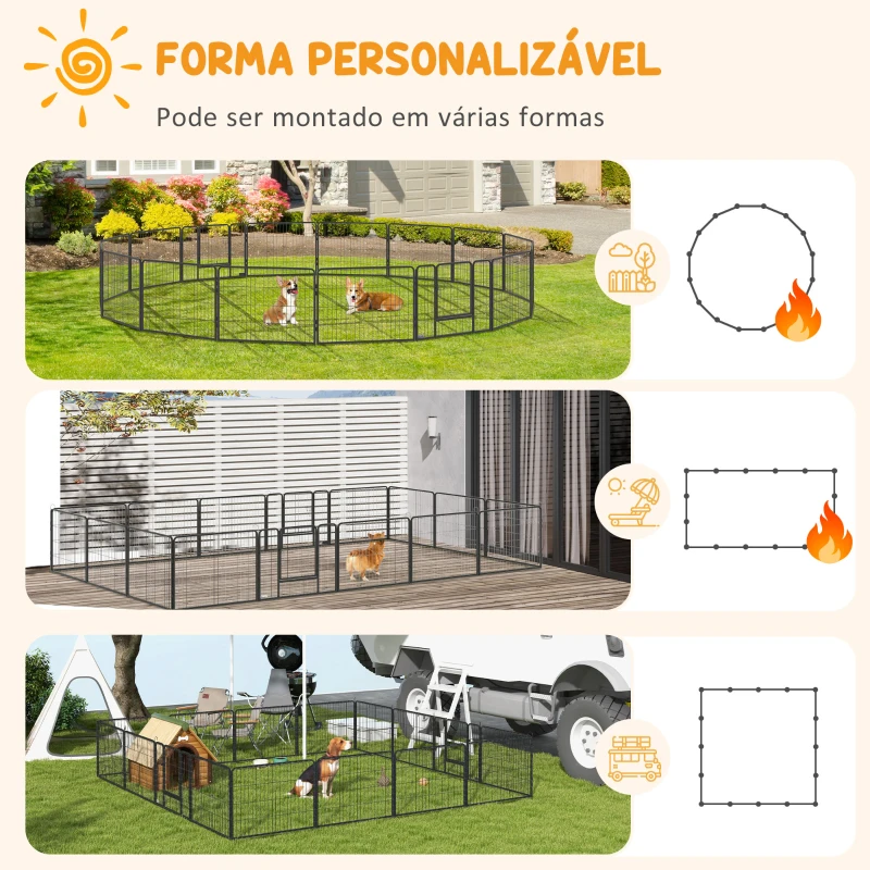 PawHut Parque para Cães com 16 Painéis e 2 Portas, Recinto em Aço para Interior e Exterior 80x60 cm Cinzento