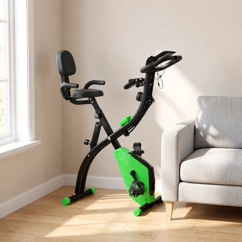 HOMCOM 2-in-1 Folding Exercise Bike with 8-Level Magnetic Resistance, Arm Resistance Band, Pulse Sensor, Green