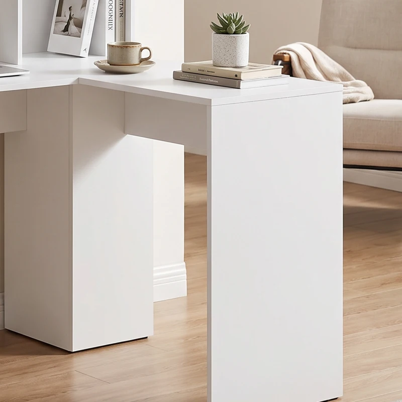 HOMCOM Bureau d'Angle, 108 x 100 x 153 cm, Bureau Informatique en L avec Support pour Écran, Compartiments Ouverts, Blanc