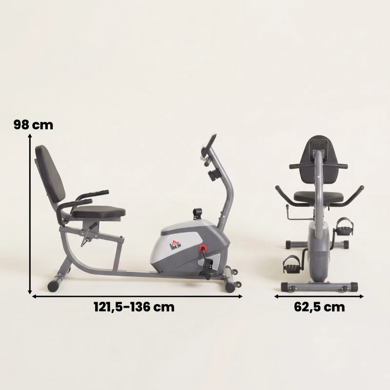 HOMCOM hometrainer fietstrainer vliegwiel hometrainer met 8 niveaus verstelbare magnetische weerstand verstelbare lengte magnetische weerstand wielen metaal ABS grijs + zilver 136 l x 62,5 b x 38 h cm(m-3)