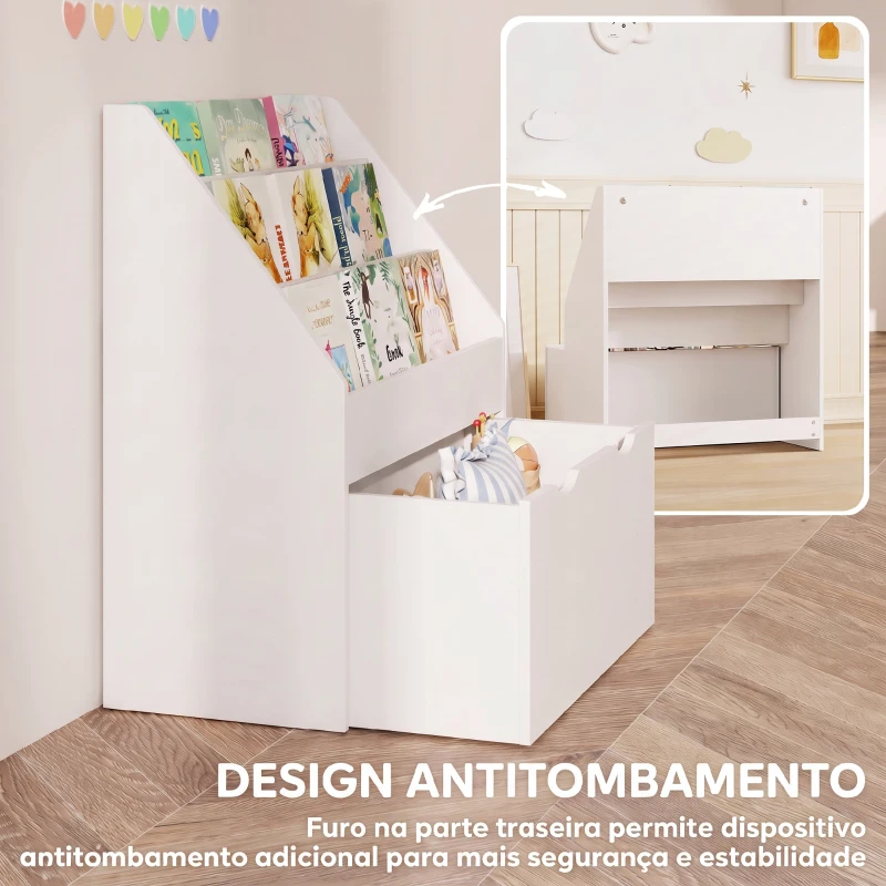 AIYAPLAY Estante de Brinquedos com 3 Compartimentos Gaveta com Rodas para Quarto Sala de Jogos 62,5x30x70 cm Branco