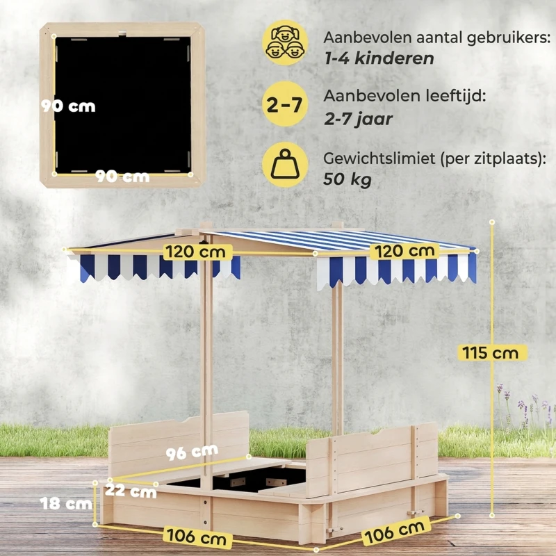 Outsunny Zandbak met afneembaar dak rugleuningen cederhout 3-7 jaar naturel