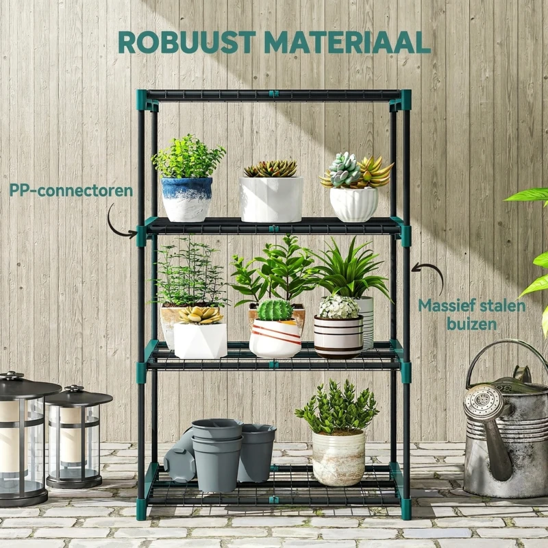 Outsunny 4-laags plantenstandaard, 105 cm hoog plantenrek voor binnen en buiten, stalen plantenrek Donkergroen