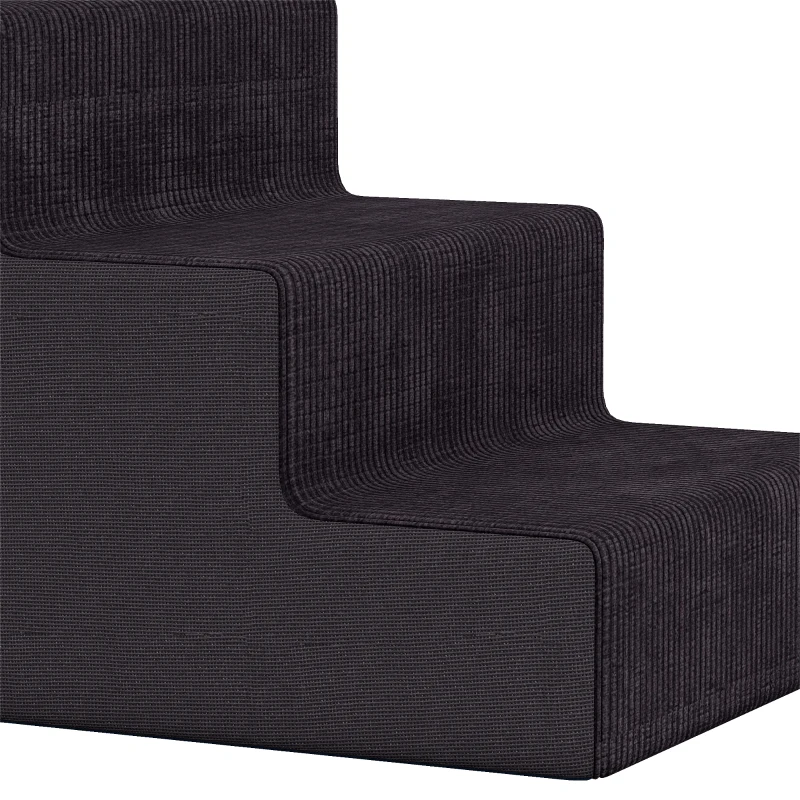 PawHut Dog Steps, 3-Step Dog Stairs for Bed and Sofa, Pet Stairs with Carry Handle, Washable Cover