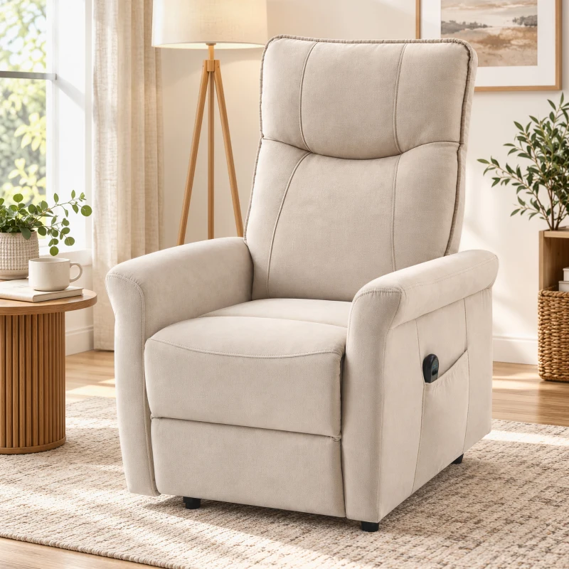 HOMCOM Sillón Relax Reclinable Eléctrico Levanta Personas 155° de Chenilla con Mando Asiento de Muelles Reposapiés Crema