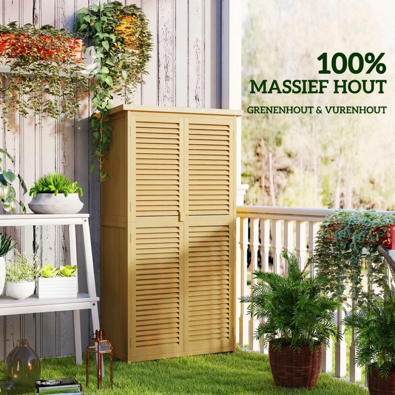 Outsunny Weerbestendige Tuinkast, 2 Deuren met Slot, Grenenhout, 87L x 46,5B x 160H cm, Lichtgeel(m-6)