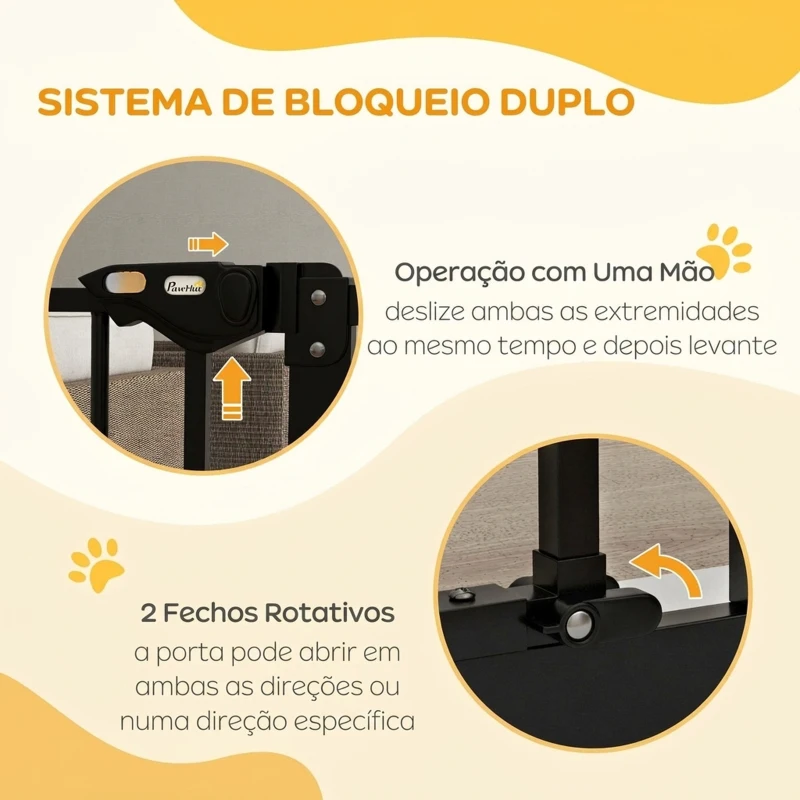 PawHut Barreira de Segurança para Cães 74-87 cm com Extensão, Fixação por Pressão e Duplo Bloqueio, Preta