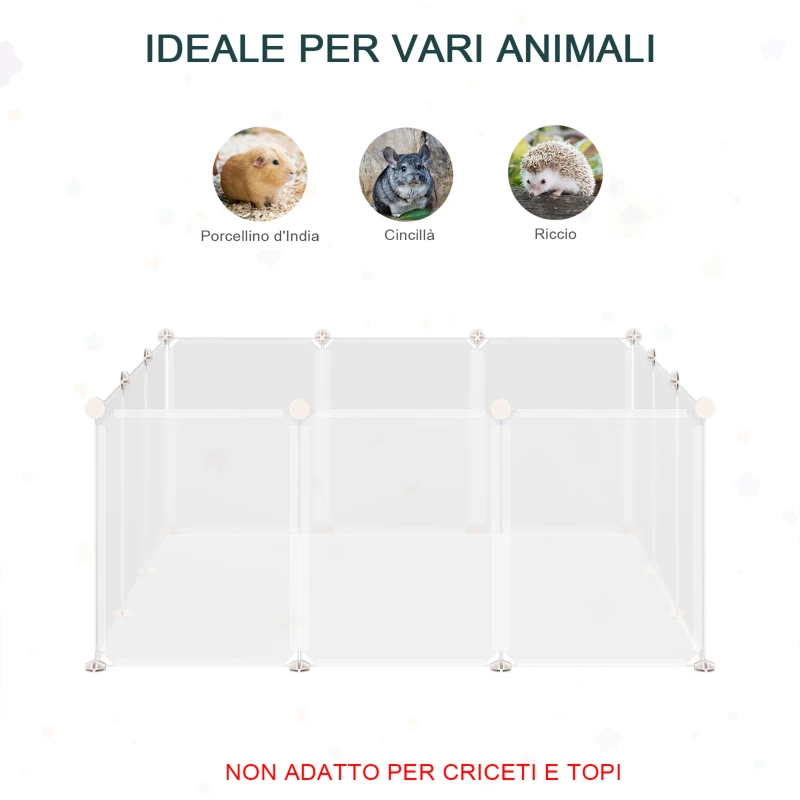 PawHut Recinto per Cuccioli e Piccoli Animali Modulabile in Metallo e PP, 12 Pannelli da 35x45cm Bianco