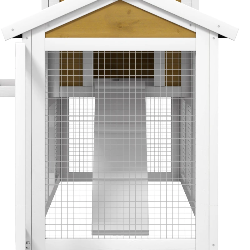 PawHut Wooden Rabbit Hutch Outdoor, Double Tier with Water-Resistant Roof, Ramp 147 x 54 x 84 cm, Yellow