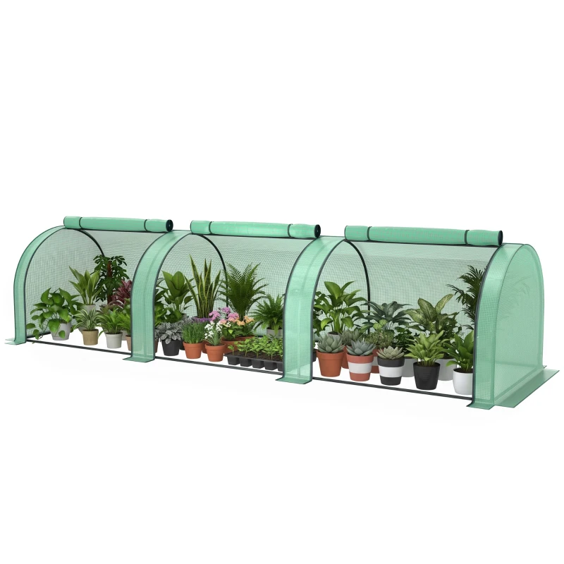 Outsunny Mini Serre de Jardin Serre à tomates 3,5L x 1l x 0,8H m Acier PE Haute densité 140 g/m² Anti-UV 3 fenêtres vert