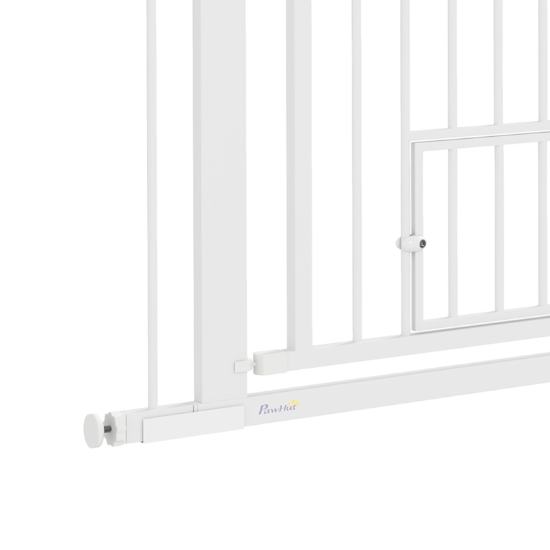 PawHut Barrière pour chien, largeur ajustable 76-102cm, barrière extra large avec porte pour chat, blanc