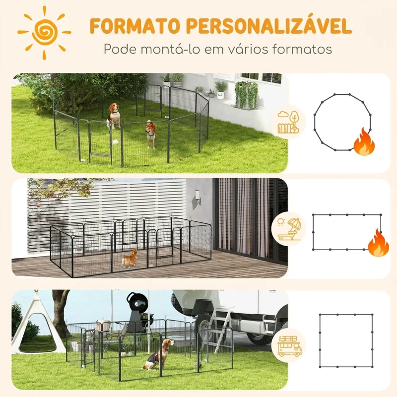 PawHut Parque para Cães com 12 Painéis e 2 Portas, Cercado para Interior e Exterior em Aço, 80x80 cm, Cinzento