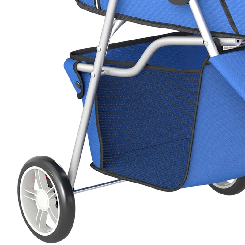 PawHut Hondenwagen Hondenbuggy Opvouwbaar tot 10kg met Opbergmand, Kussen, Mesh-vensters, voor Kleine Honden, 77x44x102cm Blauw