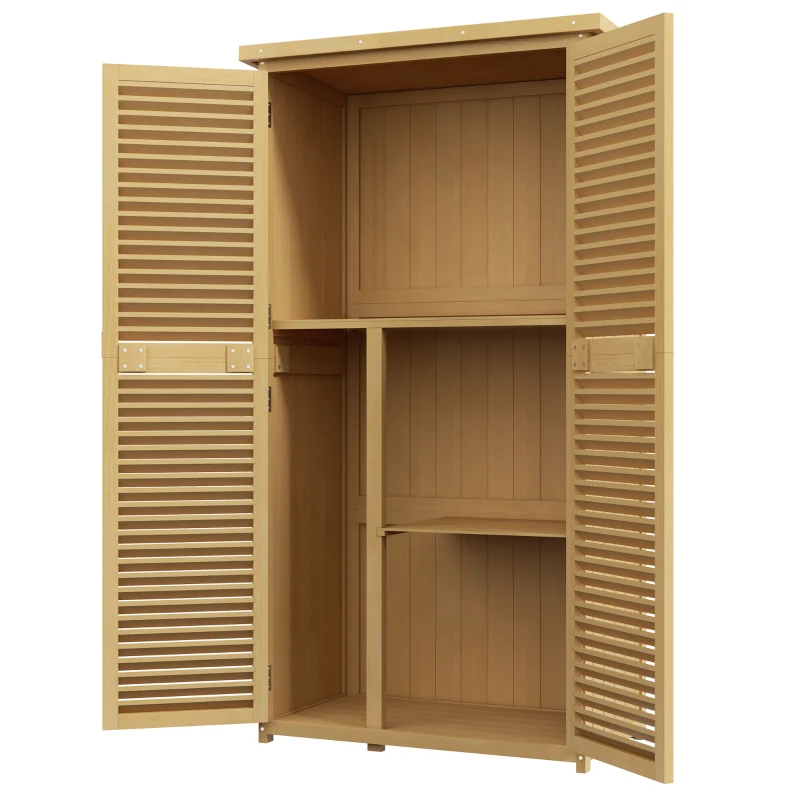 Outsunny Weerbestendige Tuinkast, 2 Deuren met Slot, Grenenhout, 87L x 46,5B x 160H cm, Lichtgeel(m-10)