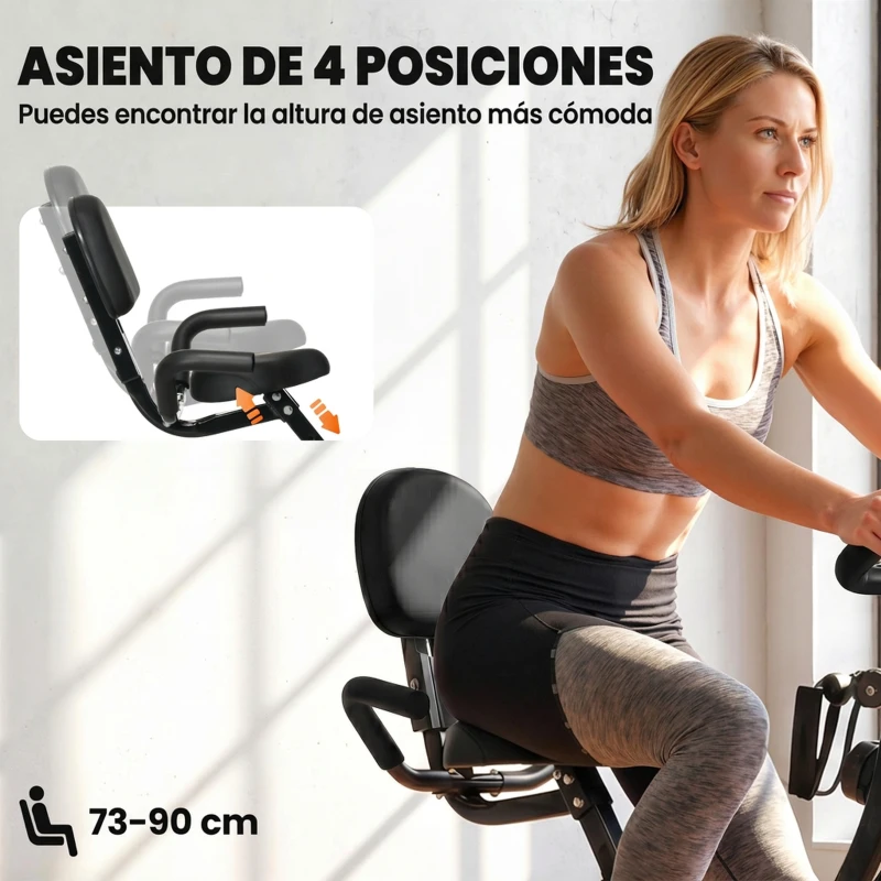 HOMCOM Bicicleta Estática Plegable 3 en 1 con Respaldo y 8 Niveles Resistencia Magnética, Bicicleta Estática en Casa Ajustable con Monitor LCD Volante Bandas Sensor de Pulso Soporte de Teléfono Negro