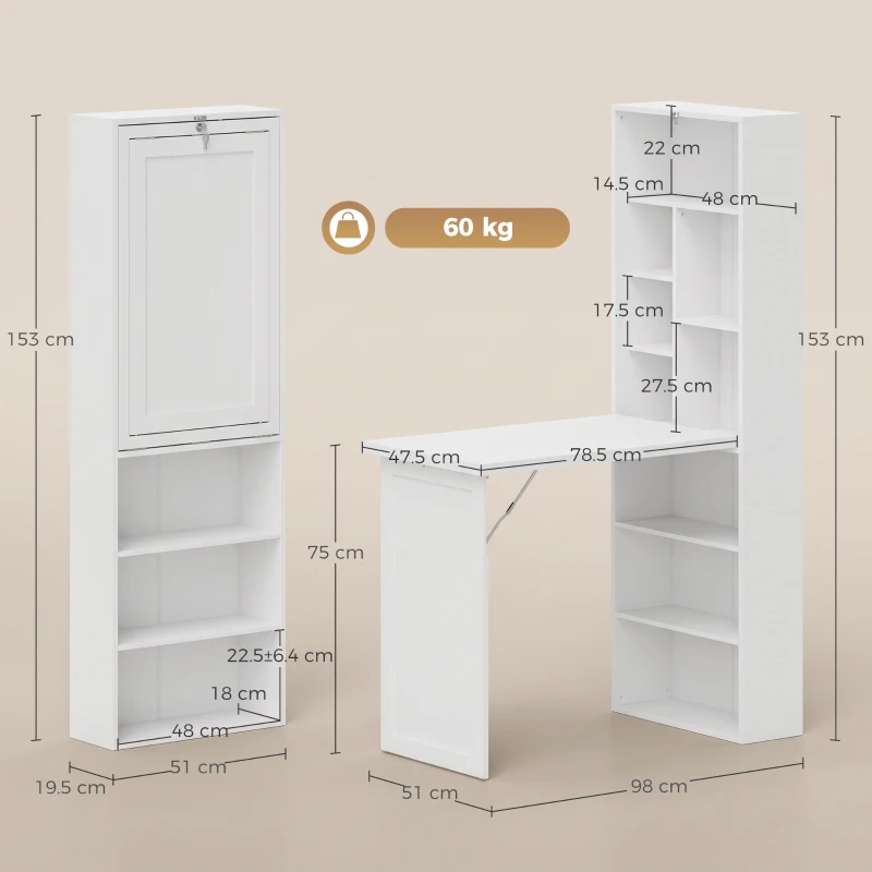 HOMCOM Three-Part Work Desk, with Storage and Writing Board - White