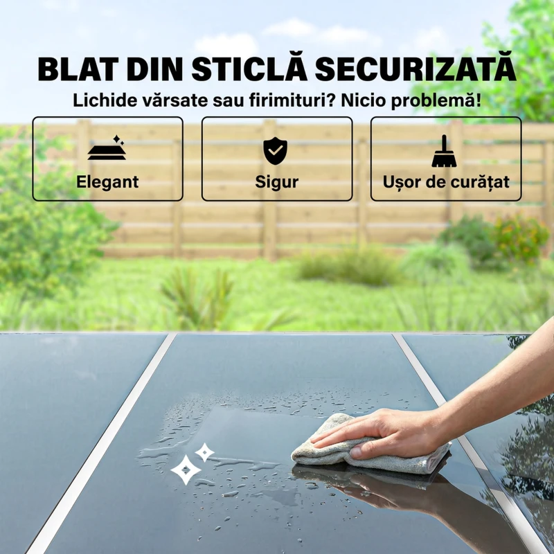 Outsunny Set Grădină 7 Piese: Masă Dreptunghiulară și 6 Scaune Suprapozabile