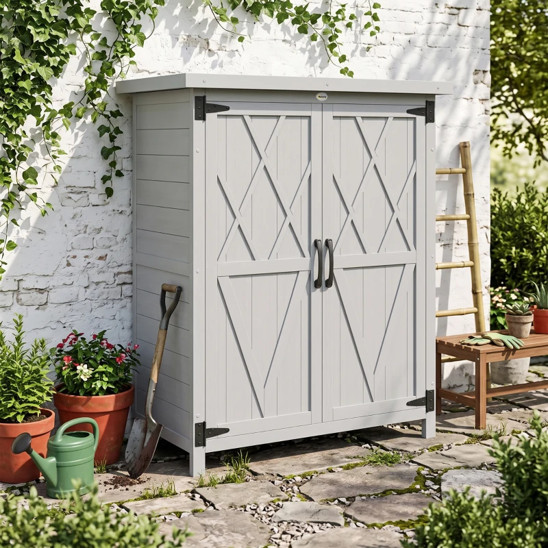 Outsunny Abri de jardin armoire de jardin 3 étagères 2 portes toit en tôle galvanisé étanche bois massif 75 x 40 x 90 cm gris