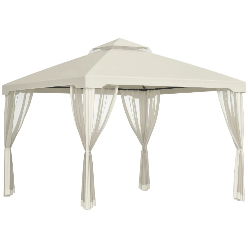 Outsunny tuinpaviljoen gazebo tuintent partytent met 4 x zijwand weerbestendig metaal + polyester crème wit 3 x 3 x 2.6 m(m-11)