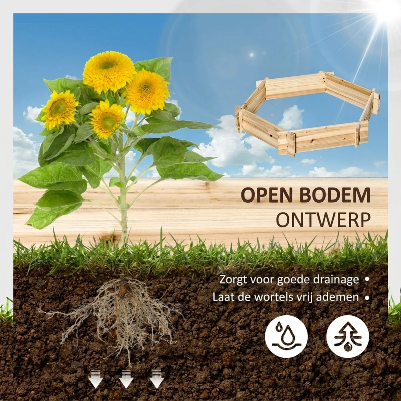 Outsunny verhoogd bed zeshoekige DIY plantenbak planter gemaakt van hout natuurlijk