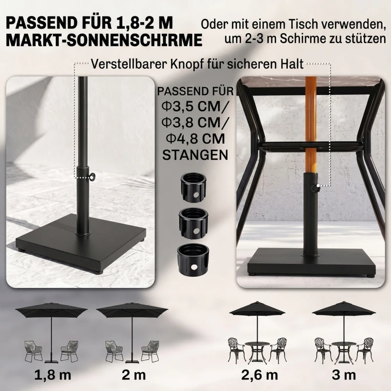 Outsunny Zonneschermstandaard, schermhouder, schermbasis voor Ø 35 mm, Ø 38 mm, Ø 48 mm metaal