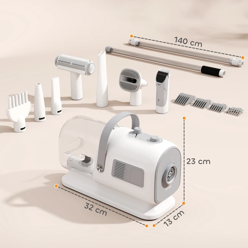 PawHut Blas- und Haartrockner für Hunde, 8 in 1 Pflegeset 1100 W, 40-65 °C, 10000 Pa, 65 m/s, 1.7 L, 3 Düsen