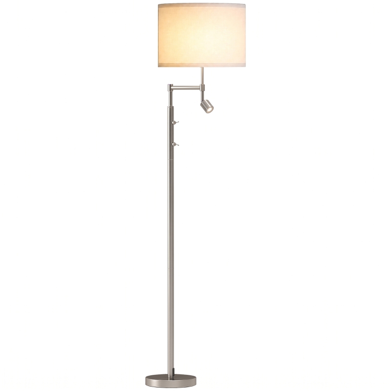 HOMCOM Modern Floor Lamp with Built-In Reading Light, Standing Lamp with Independent Switch, Satin Nickel