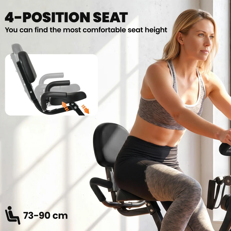 HOMCOM 2-in-1 Folding Exercise Bike with 8-Level Magnetic Resistance, Arm Resistance Band, Pulse Sensor, Black
