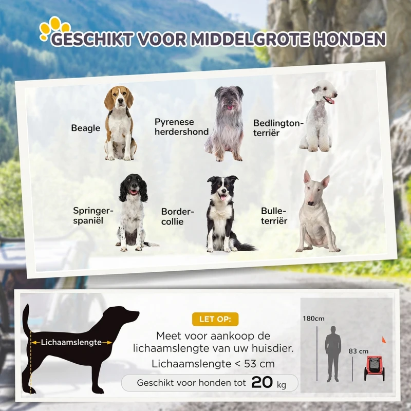 PawHut Opvouwbare Hondenaanhanger, Fietsaanhangwagen voor Honden, Waterbestendig, Oxford-stof, Metaal, 140 x 71 x 83 cm, Rood