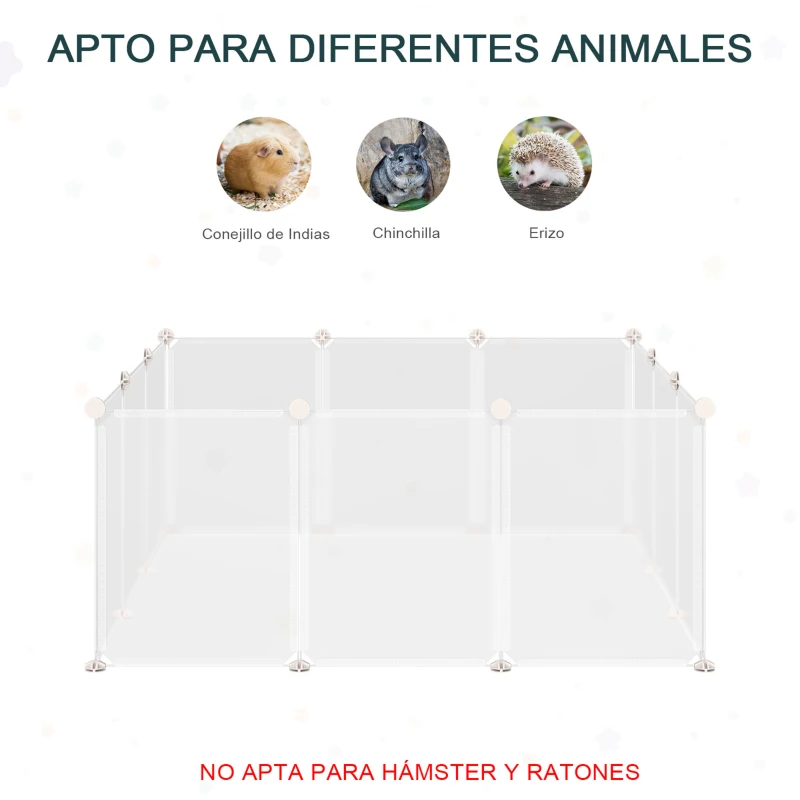 PawHut Valla para Mascotas, Jaula Modular, Recinto Interior de Plástico Transparente con 12 Paneles, 24 Conectores, para Cobayas, 105x105x45 cm, Blanco