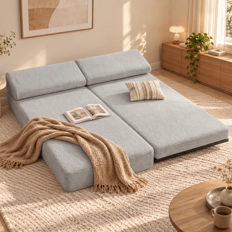 HOMCOM Canapé‑lit 3 places convertible 4 en 1, 2 coussins d'accoudoir, chenille, pieds en acier, 193x82x58 cm, Gris