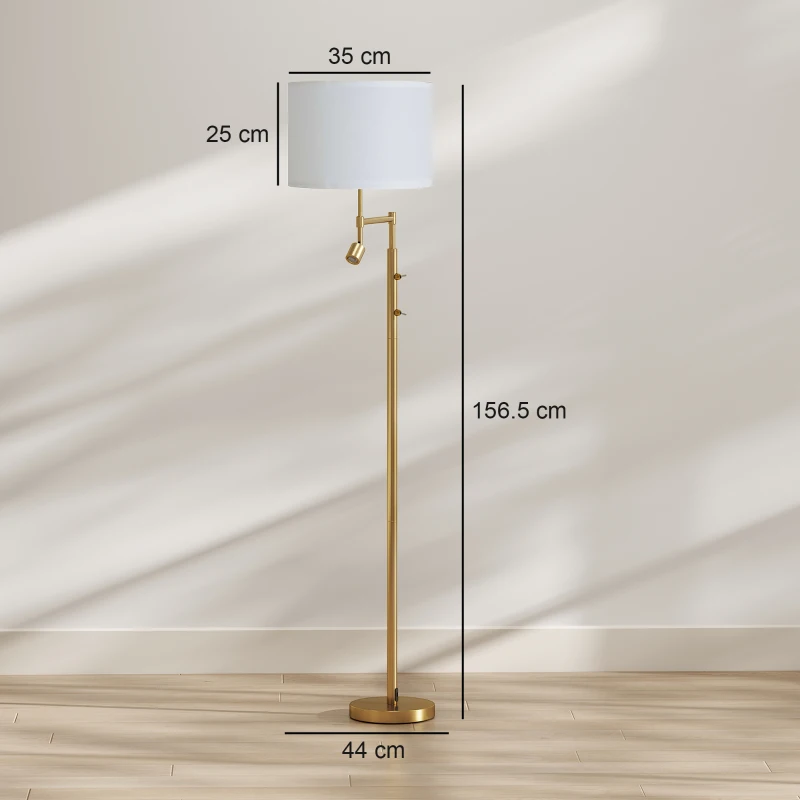 HOMCOM Modern Floor Lamp with Built-In Reading Light, Standing Lamp with Independent Switch, Copper