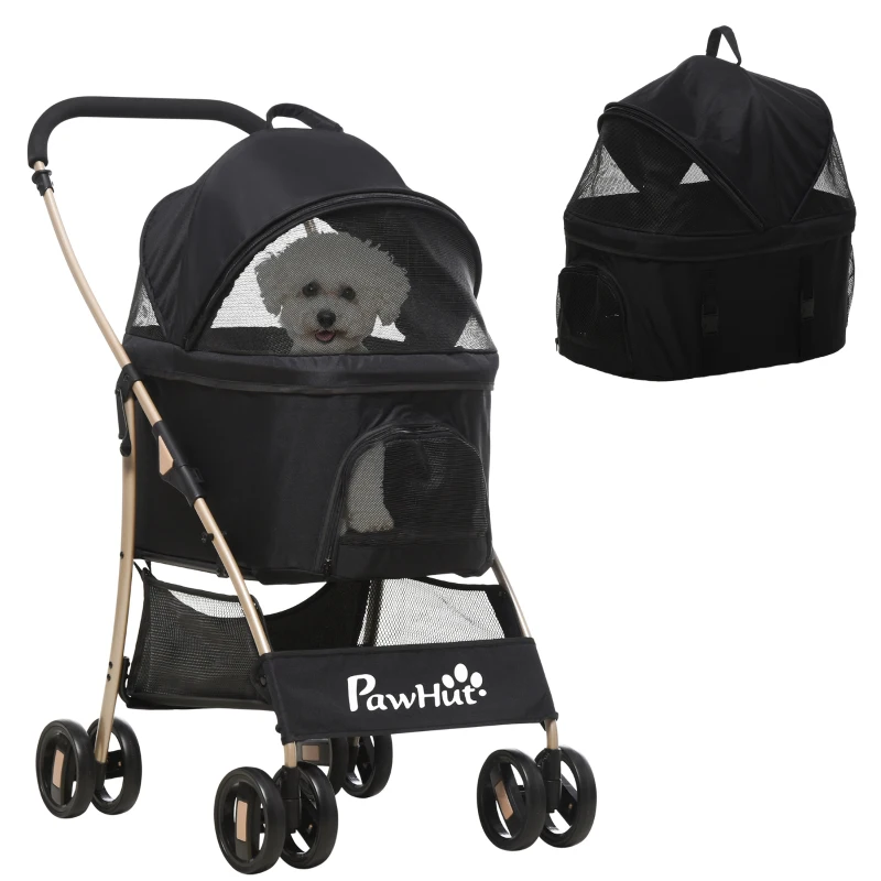 PawHut hondenbuggy, 2-in-1 hondenwagen, opvouwbare hondenbuggy, draagtas