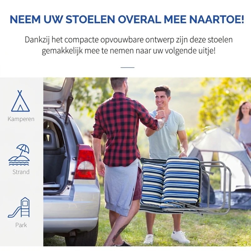 Outsunny ligstoel set met kussens opvouwbaar blauw 60 x 75 x 65-102 cm