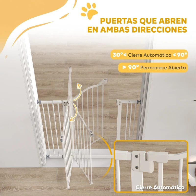 PawHut Barrera de Seguridad para Perros Extensible 74-100 cm para Puertas y Escaleras Cierre Automático Doble Bloqueo Blanco