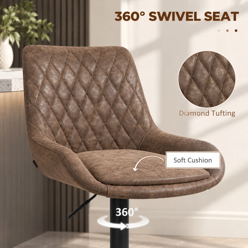 HOMCOM Set of Two Faux Leather Retro Bar Stools - Brown