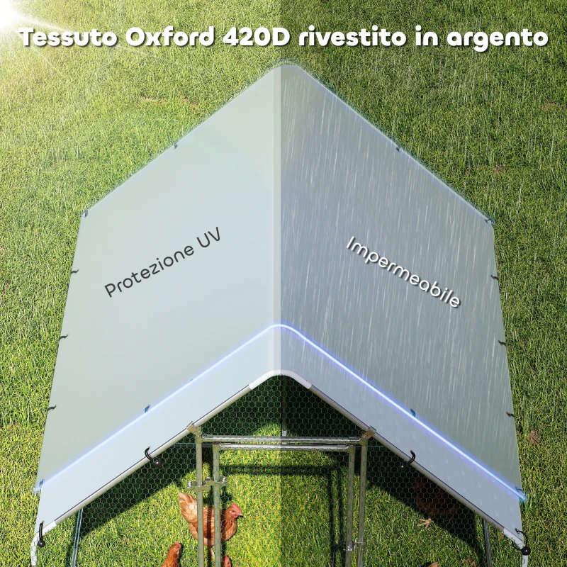 PawHut Pollaio per Galline da Esterno con Tetto e Serrature, in Acciaio Zincato, 2x2x2 m, Argento