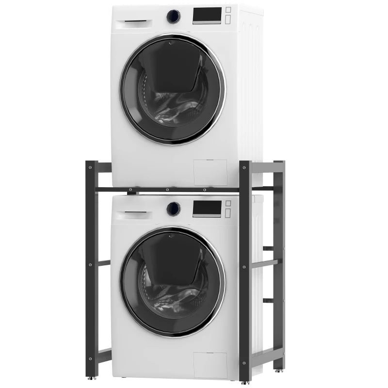 HOMCOM Suport suprapunere mașină de spălat și uscător, oțel, 300 kg, 75x62x97-105 cm, negru