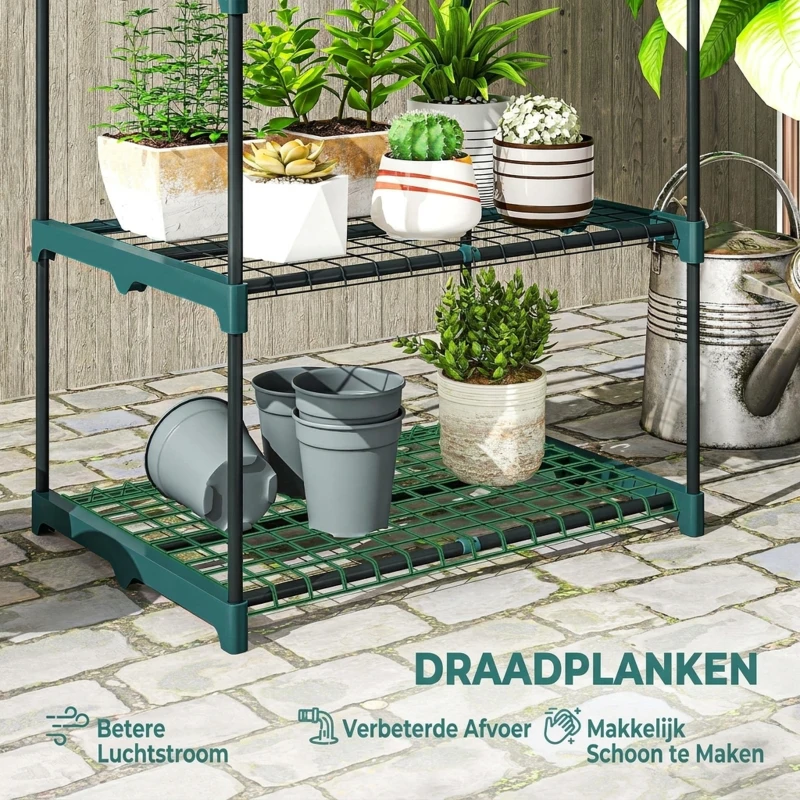 Outsunny 4-laags plantenstandaard, 105 cm hoog plantenrek voor binnen en buiten, stalen plantenrek Donkergroen