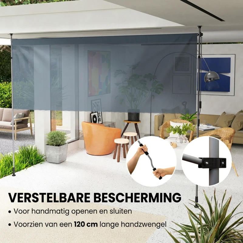 Outsunny Klemmluifel met Handkruk Hoogteverstelbaar Knikarmluifel Luifel Zonder Boren 350 cm Breed Donkergrijs