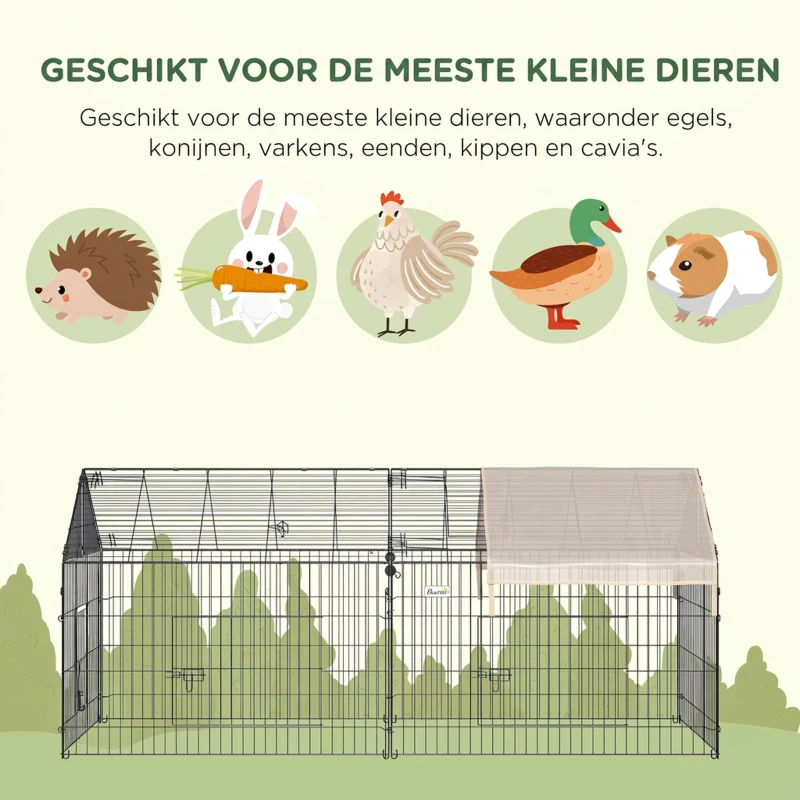 PawHut buitenverblijf buitenren konijnenhok met zonwering metaal beige 220x103x103 cm(m-6)