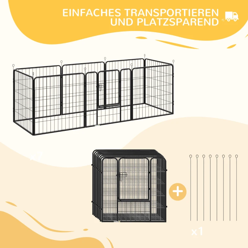 PawHut puppy-uitloop buitenverblijf box voor huisdieren box hondenverblijf aanpasbare vorm met deur metaal 79 x 79 cm zwart
