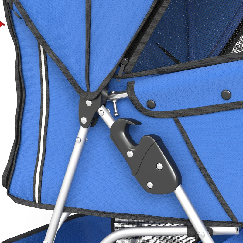 PawHut Hondenwagen Hondenbuggy Opvouwbaar tot 10kg met Opbergmand, Kussen, Mesh-vensters, voor Kleine Honden, 77x44x102cm Blauw